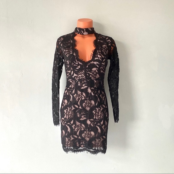 NWT LF SEEK The Label Black Lace Choker Dress S - Picture 1 of 2